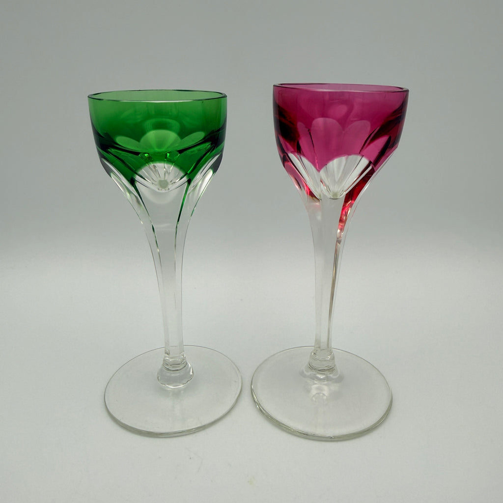 2er Set Likoergläser Roemer Grün Pink Überfang Kristall Vintage 1960 Showroom Ansbach