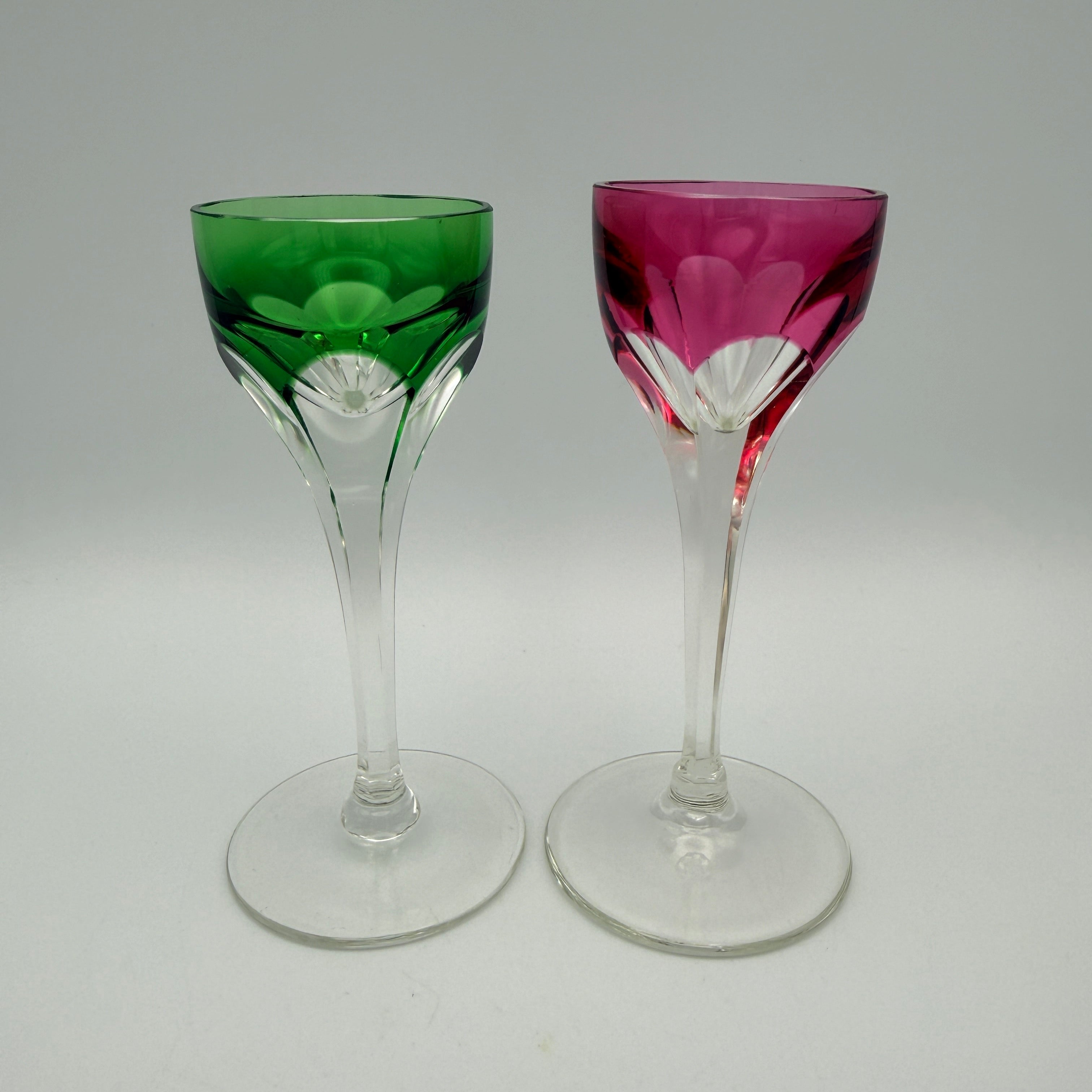 2er Set Likoergläser Roemer Grün Pink Überfang Kristall Vintage 1960 Showroom Ansbach
