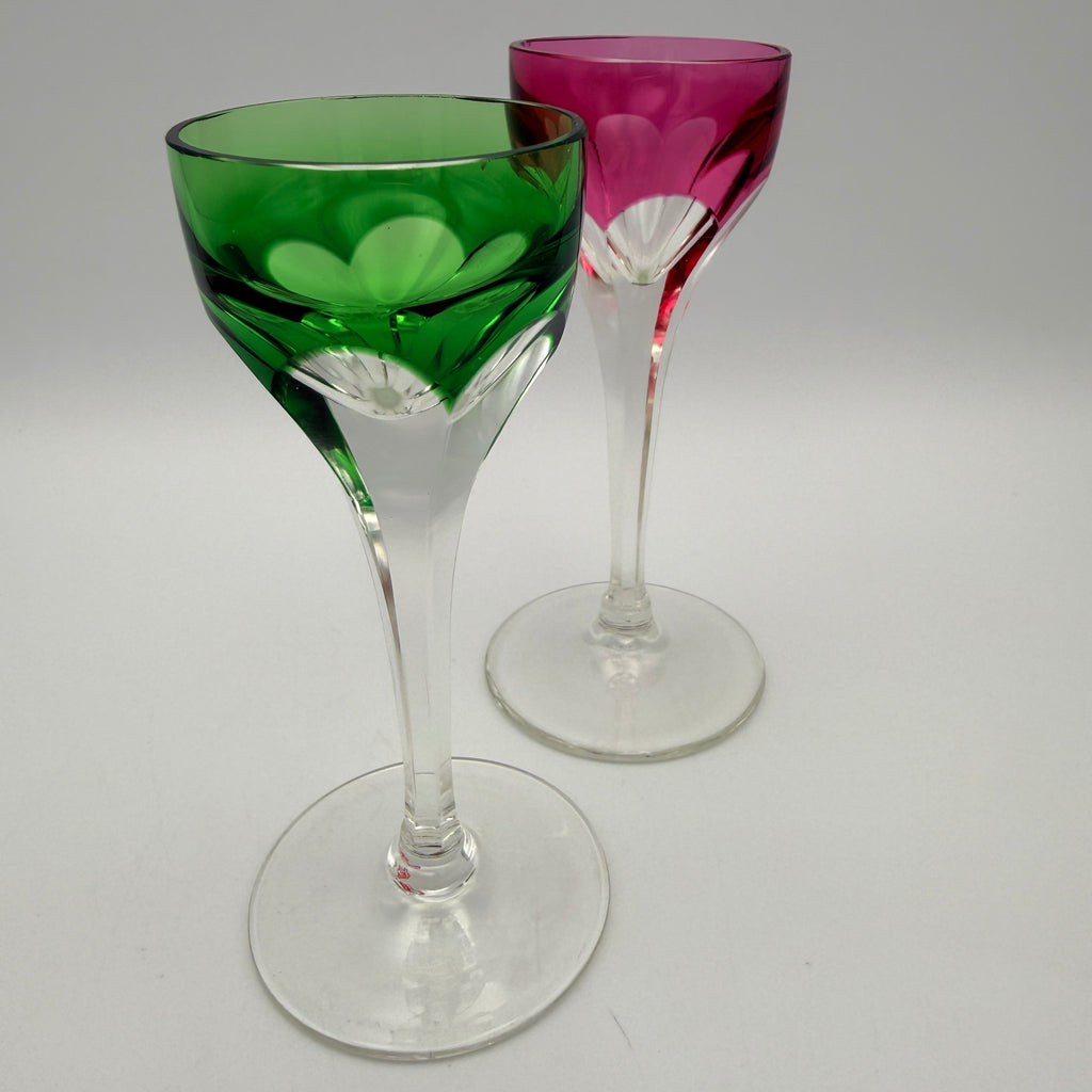 2er Set Likoergläser Roemer Grün Pink Überfang Kristall Vintage 1960 Showroom Ansbach