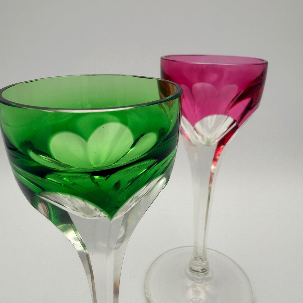 2er Set Likoergläser Roemer Grün Pink Überfang Kristall Vintage 1960 Showroom Ansbach