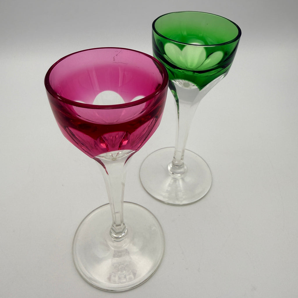 2er Set Likoergläser Roemer Grün Pink Überfang Kristall Vintage 1960 Showroom Ansbach