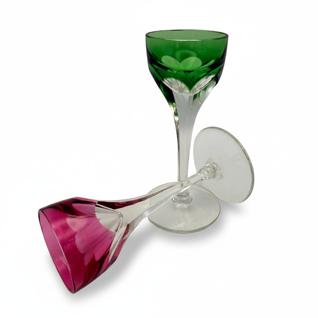 2er Set Likoergläser Roemer Grün Pink Überfang Kristall Vintage 1960 Showroom Ansbach
