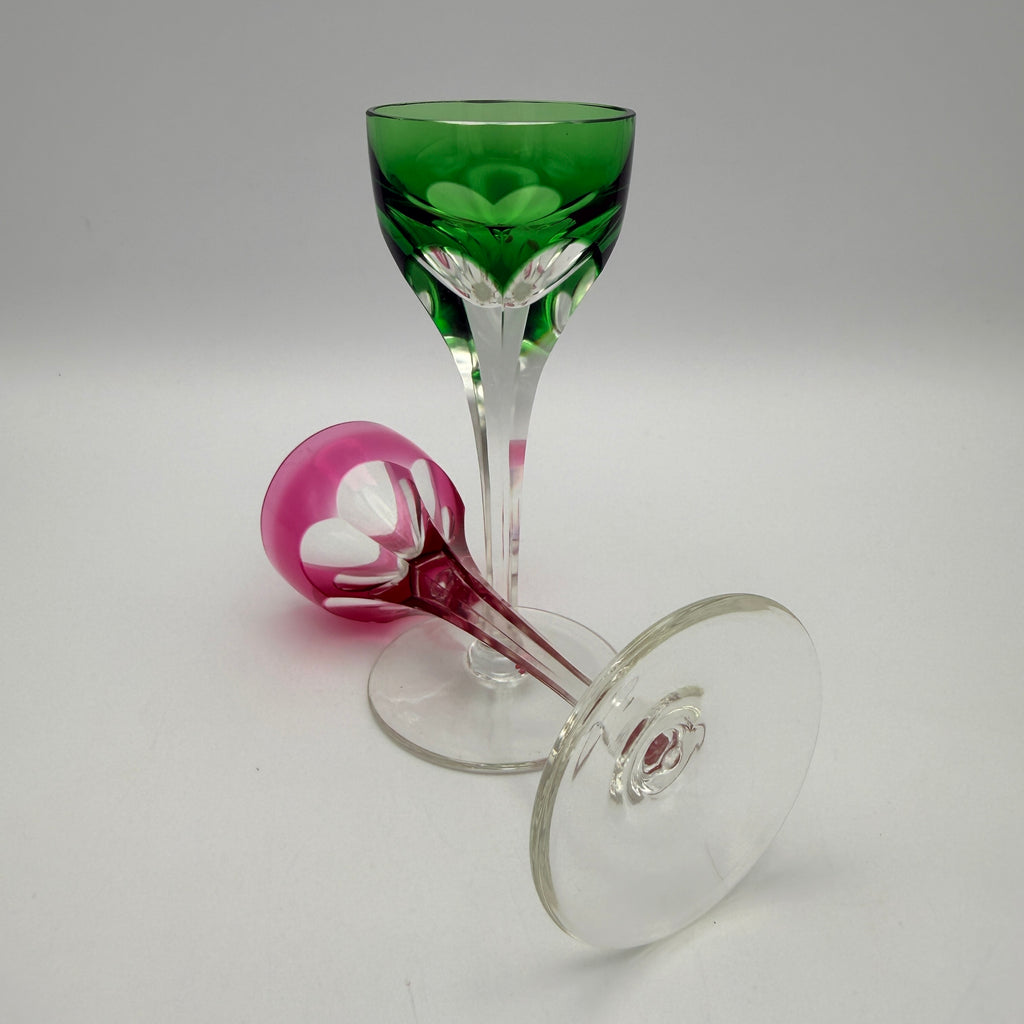 2er Set Likoergläser Roemer Grün Pink Überfang Kristall Vintage 1960 Showroom Ansbach