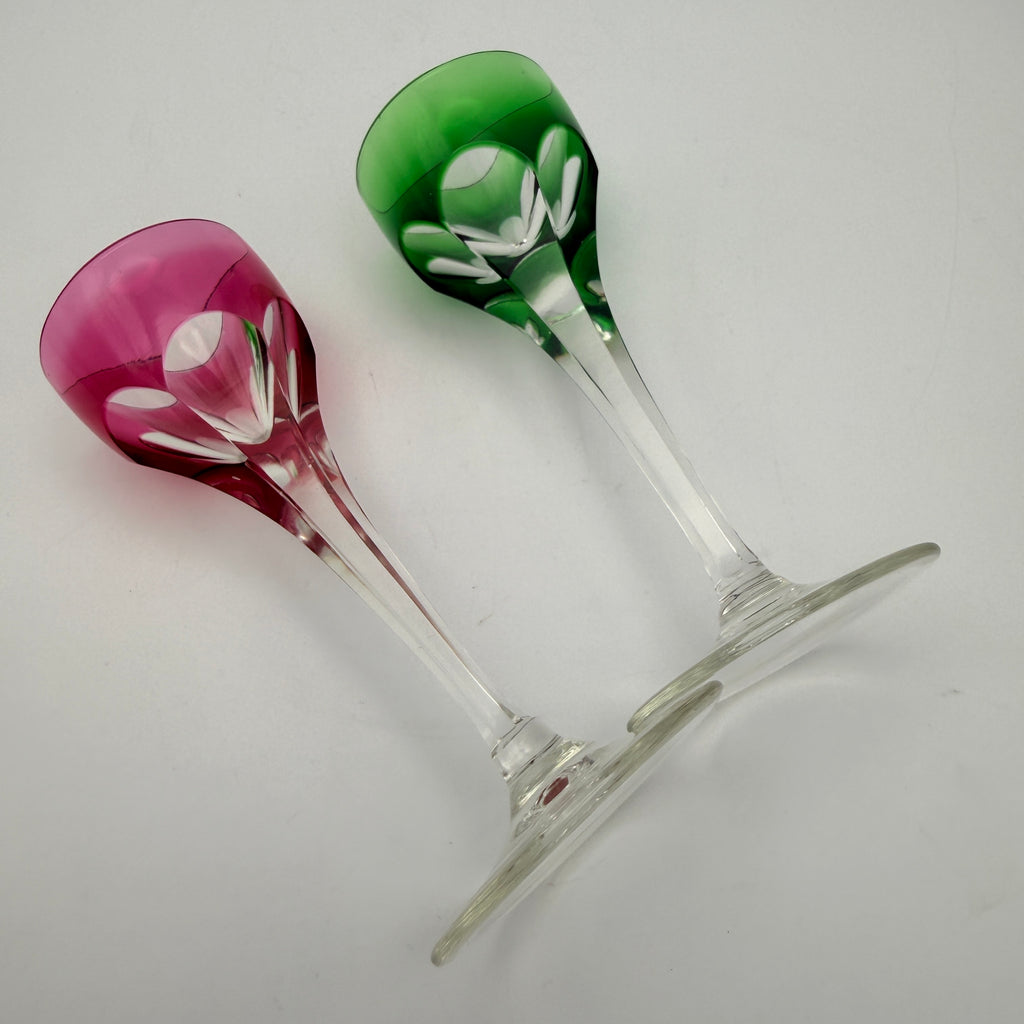 2er Set Likoergläser Roemer Grün Pink Überfang Kristall Vintage 1960 Showroom Ansbach