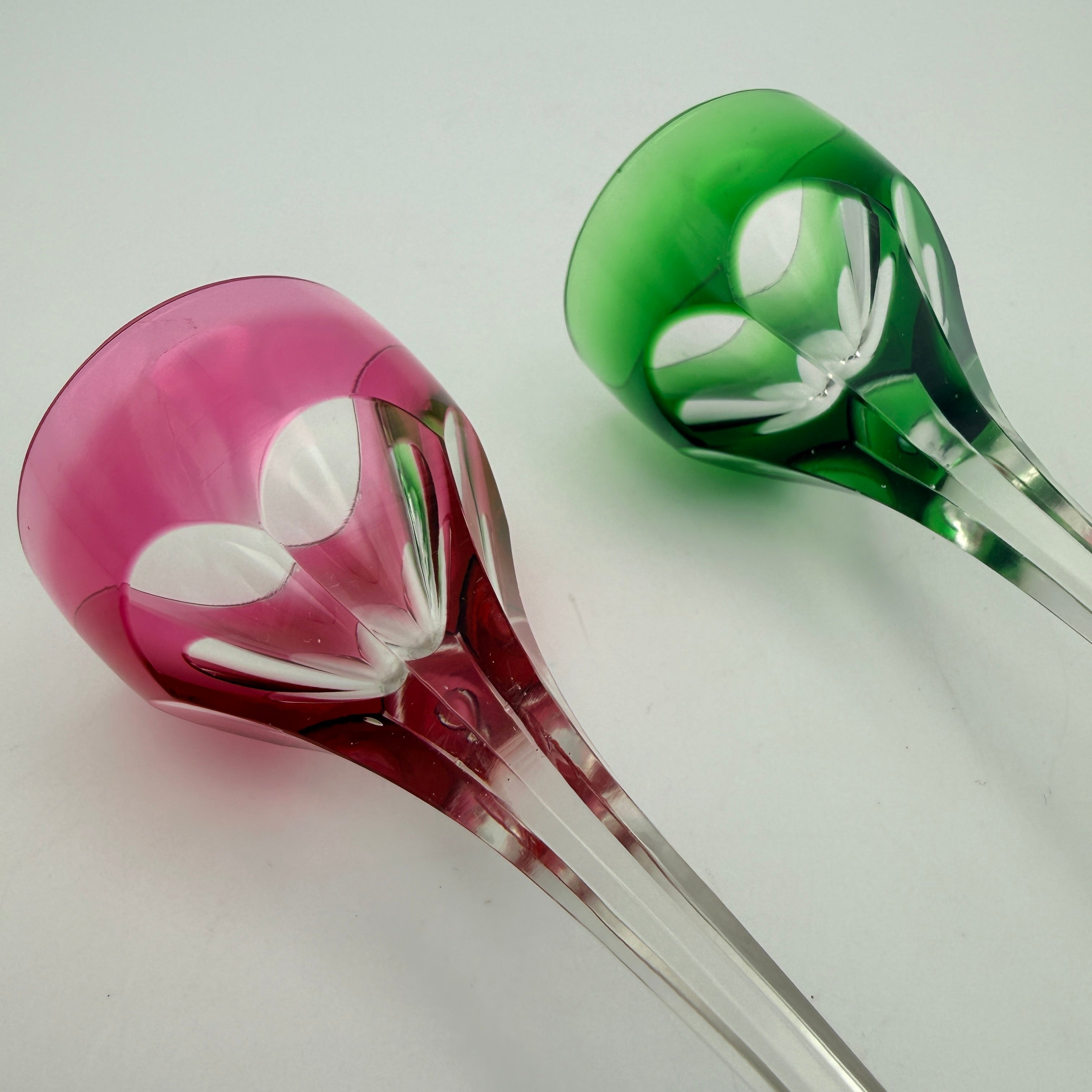 2er Set Likoergläser Roemer Grün Pink Überfang Kristall Vintage 1960 Showroom Ansbach