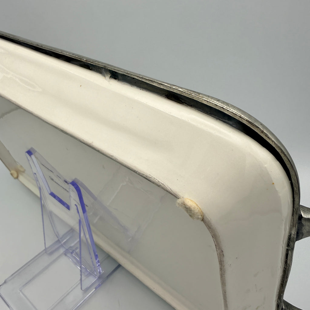 Italienisches Keramik Tablett Blau Weiss Handbemalt Metall Griff Vintage 1980 Showroom Ansbach
