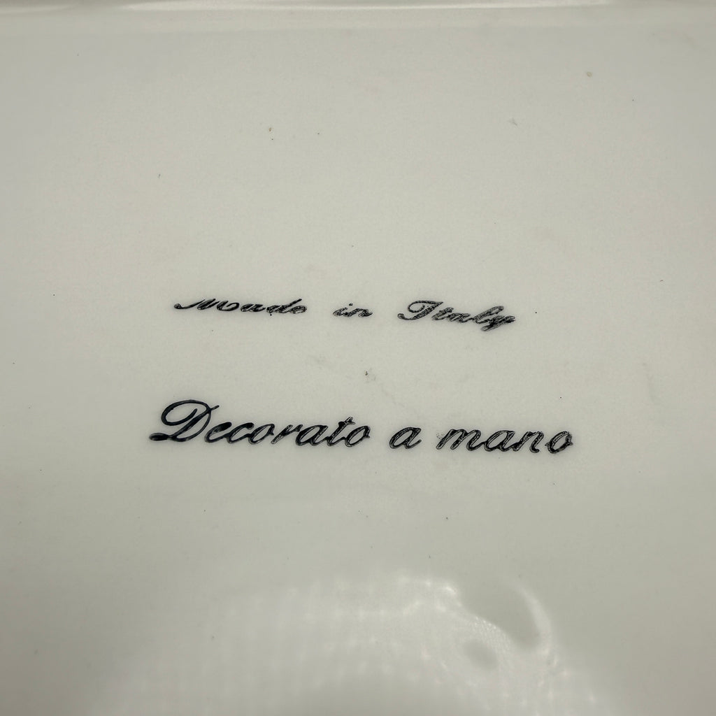 Italienisches Keramik Tablett Blau Weiss Handbemalt Metall Griff Vintage 1980 Showroom Ansbach