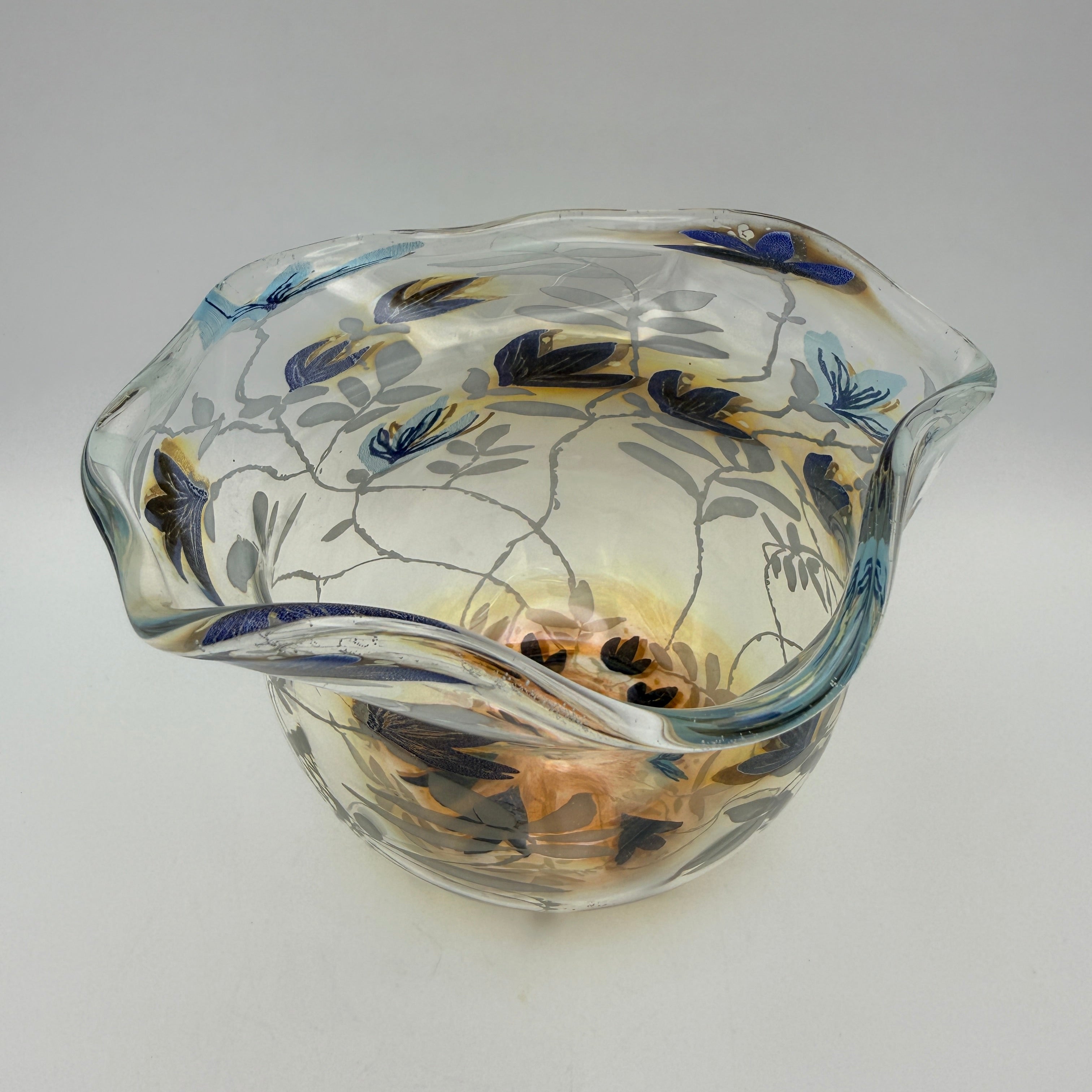 Vera Walther Studio Glas Vase Schale Floral Signiert Kunstglas Vintage 1980er Vera Walther
