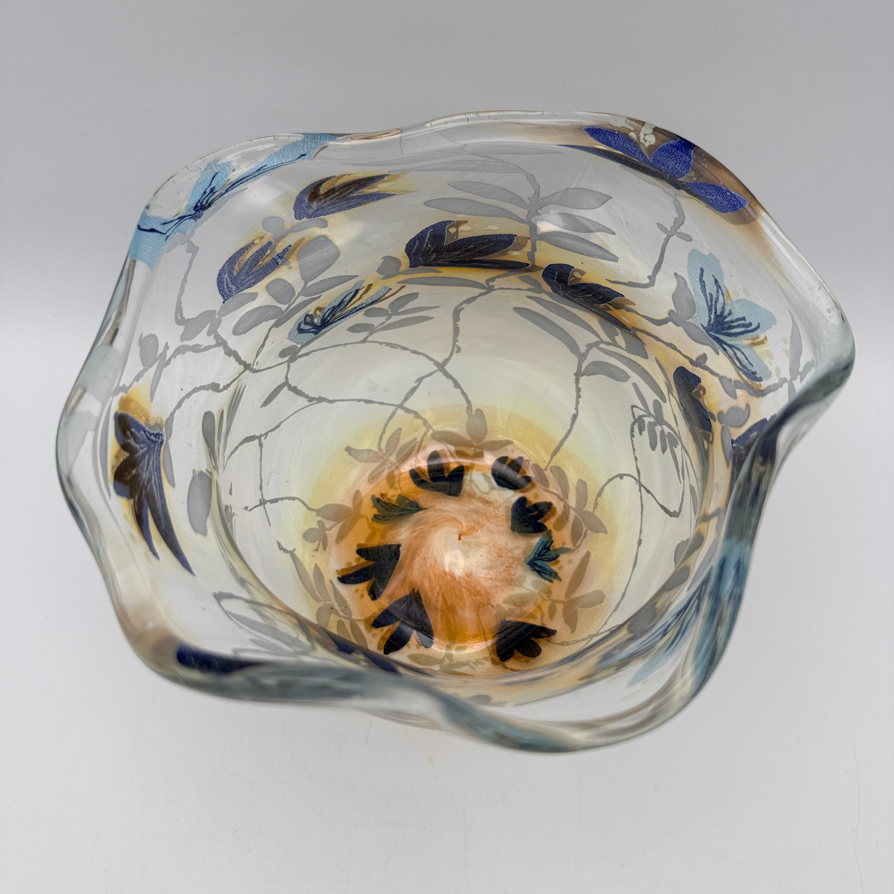Vera Walther Studio Glas Vase Schale Floral Signiert Kunstglas Vintage 1980er Vera Walther