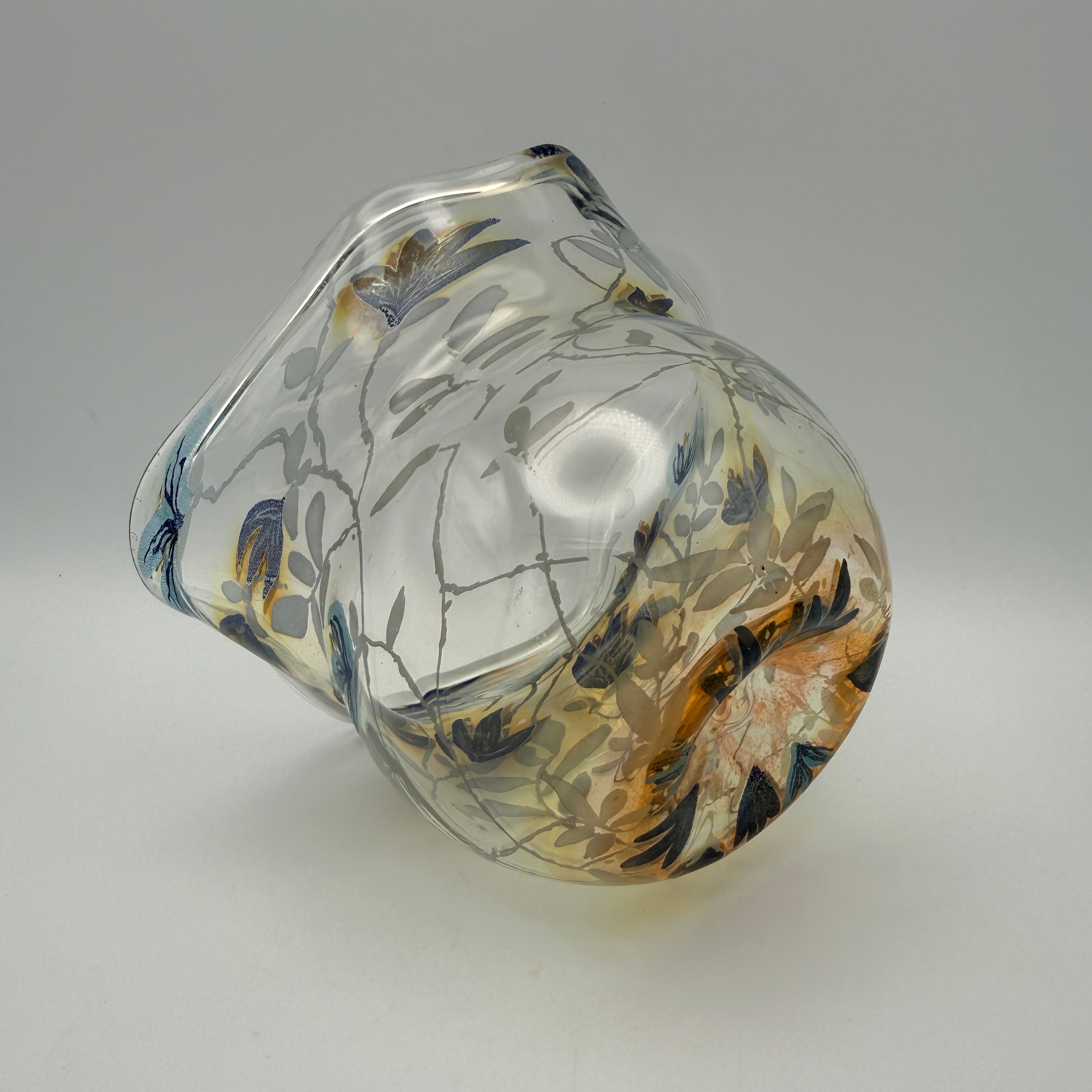 Vera Walther Studio Glas Vase Schale Floral Signiert Kunstglas Vintage 1980er Vera Walther