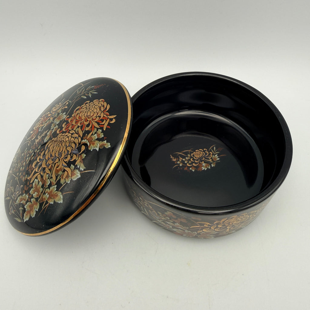 Imperial Kiku Japan Porzellan Dose Schwarz Gold Chrysantheme Vintage 1980 Imperial Kiku