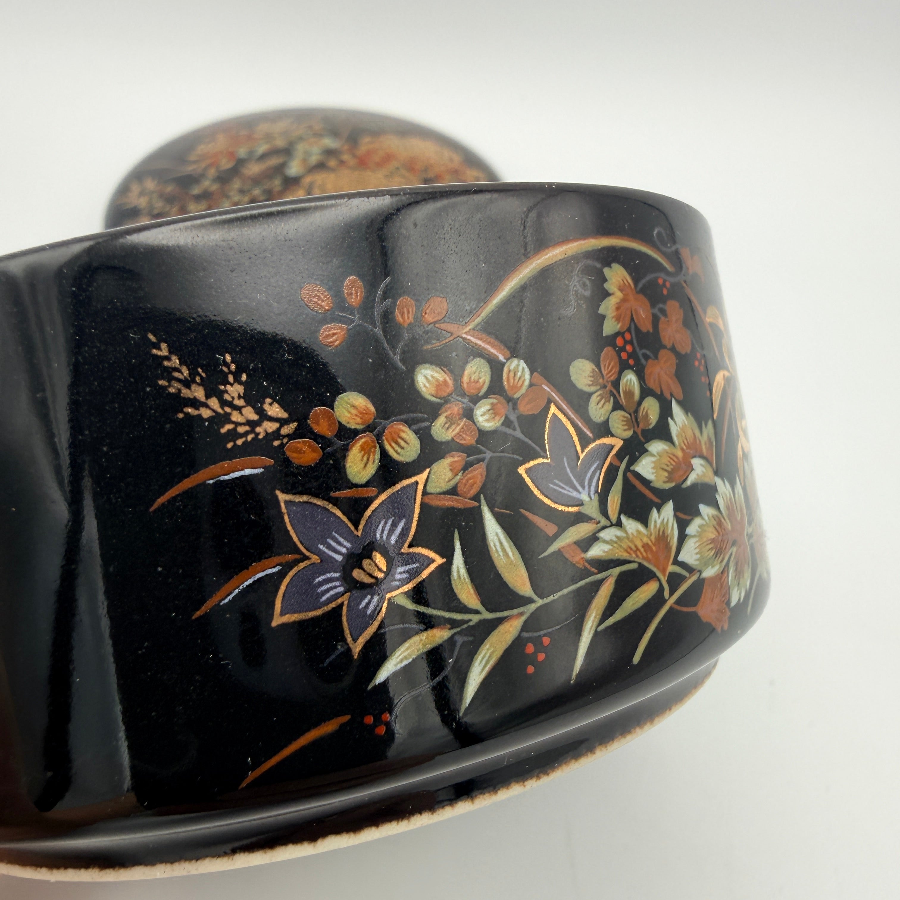 Imperial Kiku Japan Porzellan Dose Schwarz Gold Chrysantheme Vintage 1980 Imperial Kiku