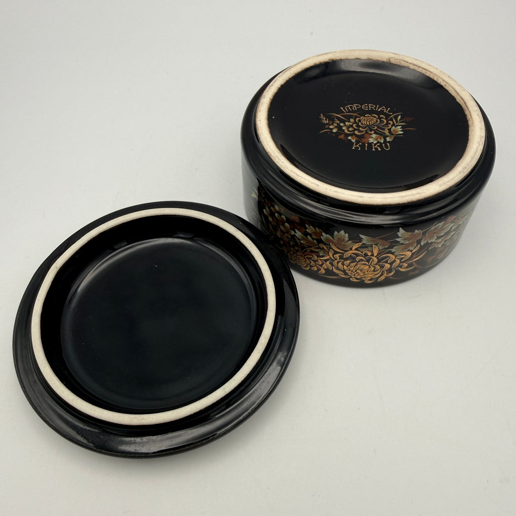 Imperial Kiku Japan Porzellan Dose Schwarz Gold Chrysantheme Vintage 1980 Imperial Kiku