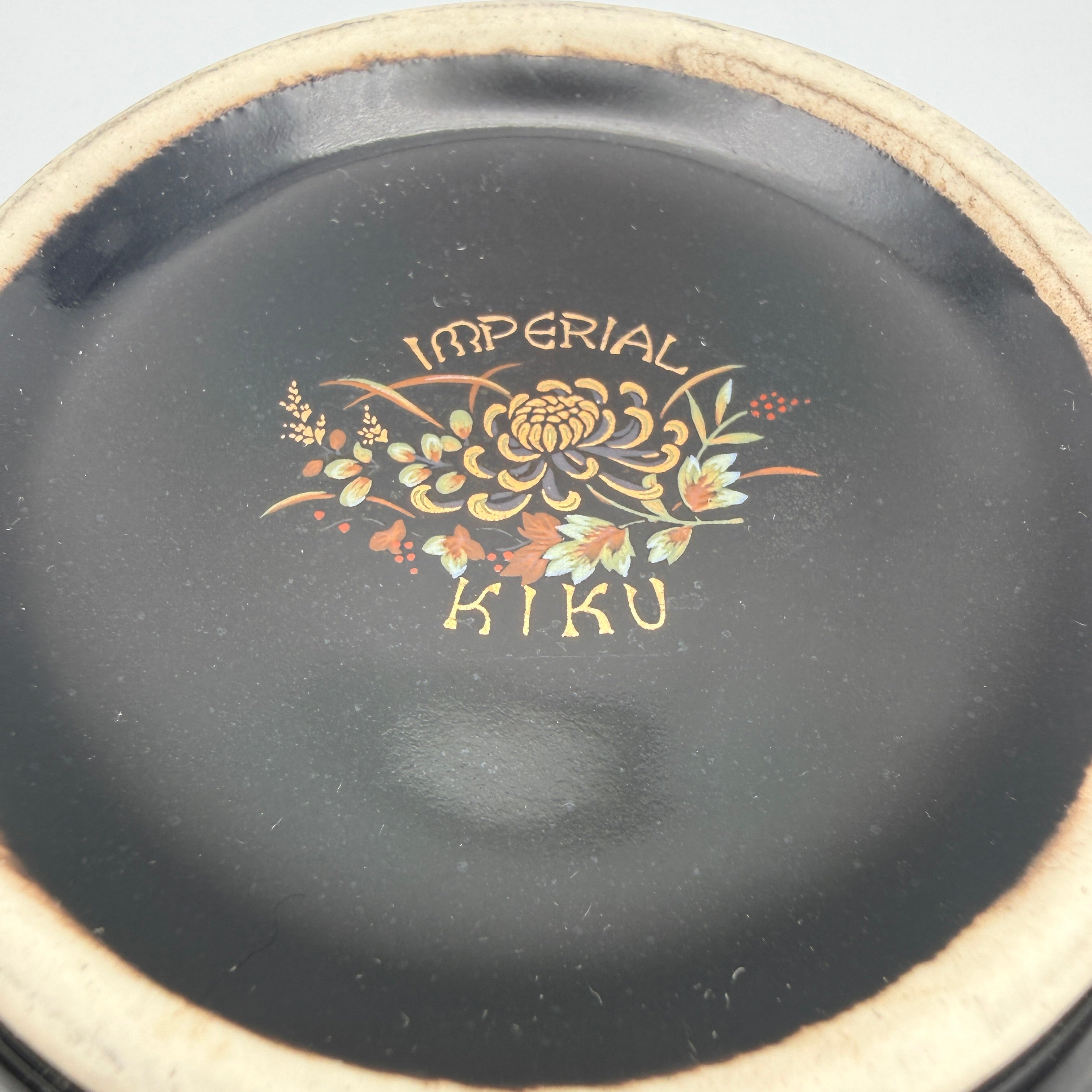 Imperial Kiku Japan Porzellan Dose Schwarz Gold Chrysantheme Vintage 1980 Imperial Kiku