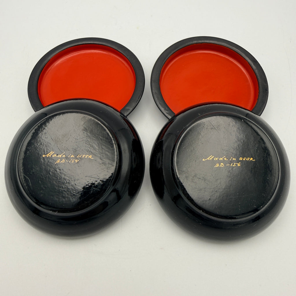 Russische Lackdosen Mstjora 2er Set UdSSR Schatulle Blumen Obst Vintage 1970 Showroom Ansbach