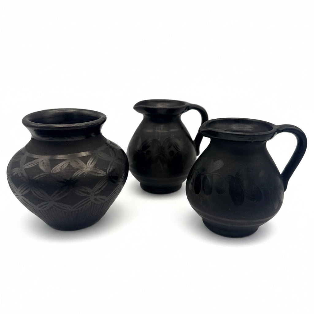 Istvan Fazekas Nadudvar Schwarzkeramik 3er Set Kruege Vase Ungarn Unikat 1999 István Fazekas