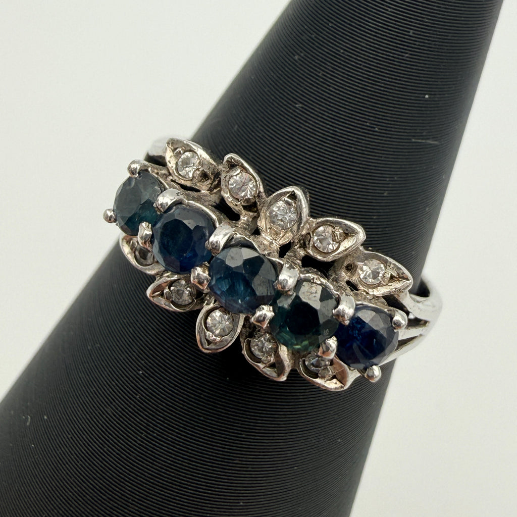 Silberring 925 Sterling Blau Gruene Steine Zirkonia Ring Gr 56 Vintage 1990 Showroom Ansbach