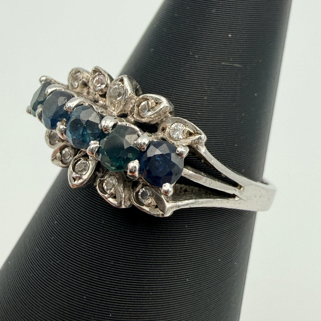 Silberring 925 Sterling Blau Gruene Steine Zirkonia Ring Gr 56 Vintage 1990 Showroom Ansbach