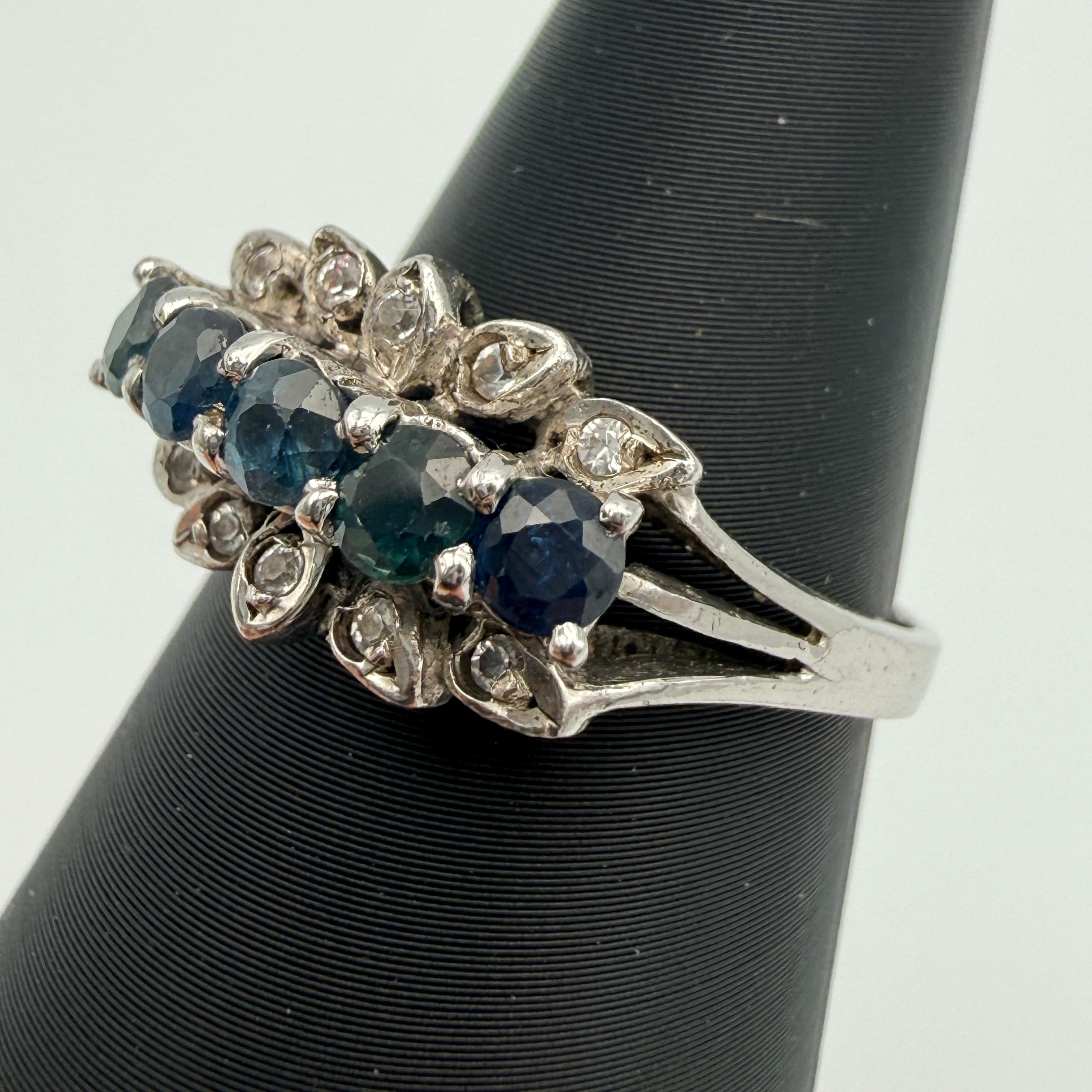 Silberring 925 Sterling Blau Gruene Steine Zirkonia Ring Gr 56 Vintage 1990 Showroom Ansbach
