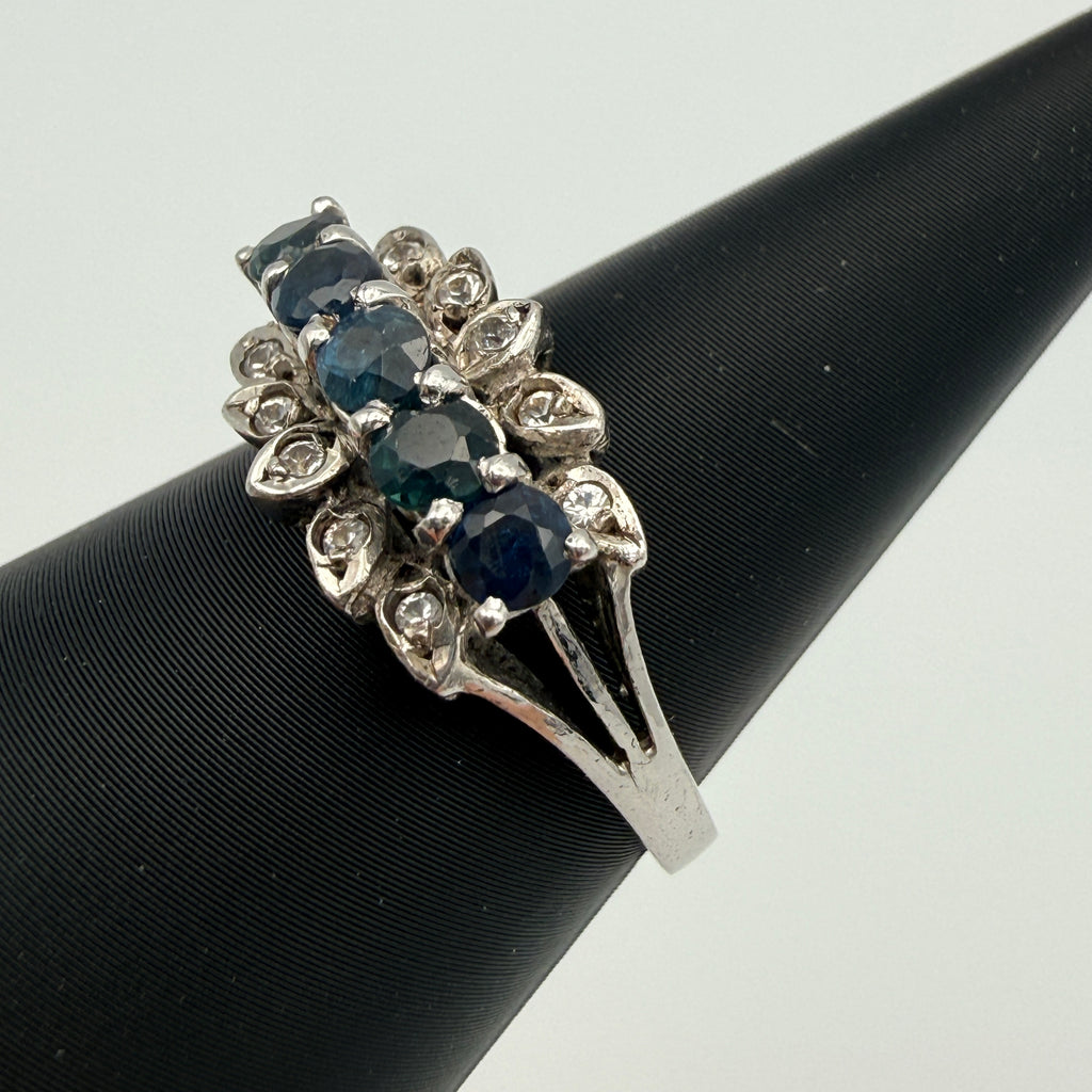 Silberring 925 Sterling Blau Gruene Steine Zirkonia Ring Gr 56 Vintage 1990 Showroom Ansbach