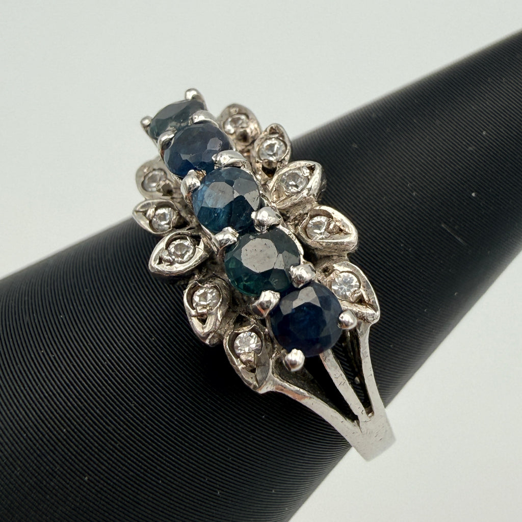 Silberring 925 Sterling Blau Gruene Steine Zirkonia Ring Gr 56 Vintage 1990 Showroom Ansbach