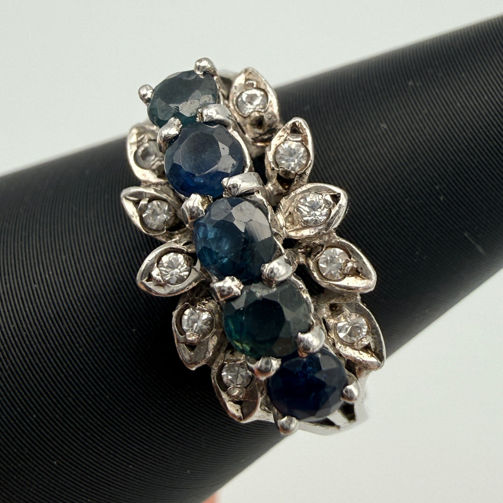Silberring 925 Sterling Blau Gruene Steine Zirkonia Ring Gr 56 Vintage 1990 Showroom Ansbach