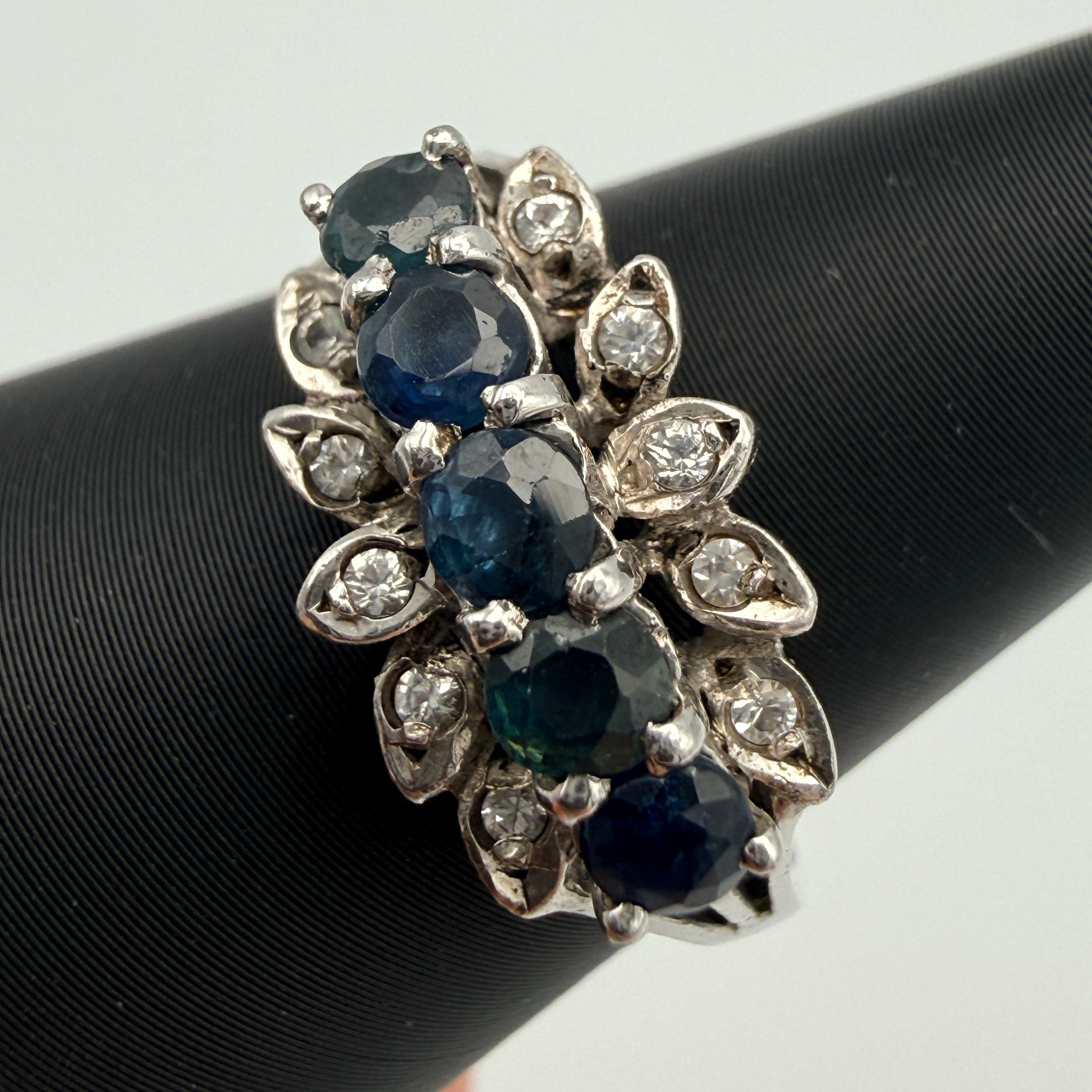 Silberring 925 Sterling Blau Gruene Steine Zirkonia Ring Gr 56 Vintage 1990 Showroom Ansbach