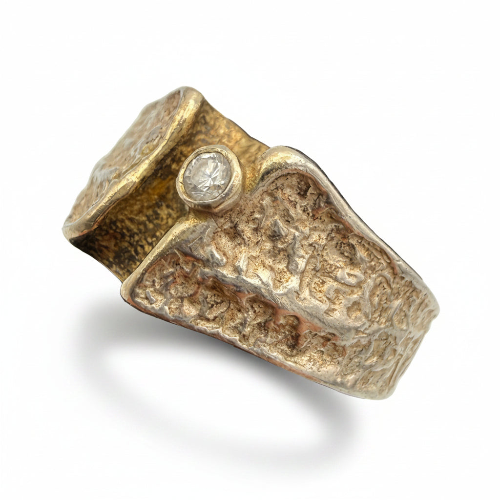 Silberring 925 Brutalist Bicolor Borkenoptik Stein Ring Gr 62 Vintage 1970 Showroom Ansbach