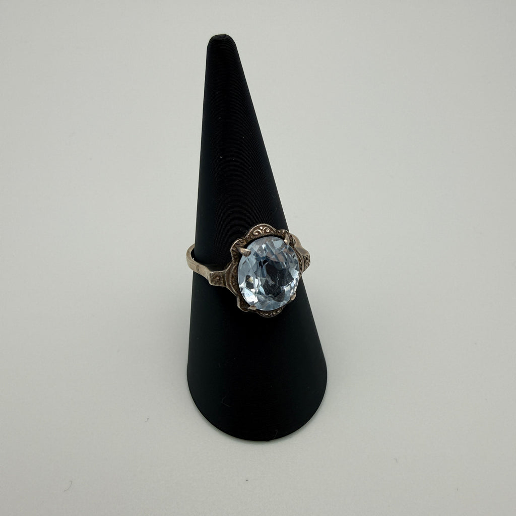 Antiker Art Deco Ring 935 Silber Aquamarin Hellblau Stein Gr 56 Vintage 1930 Showroom Ansbach