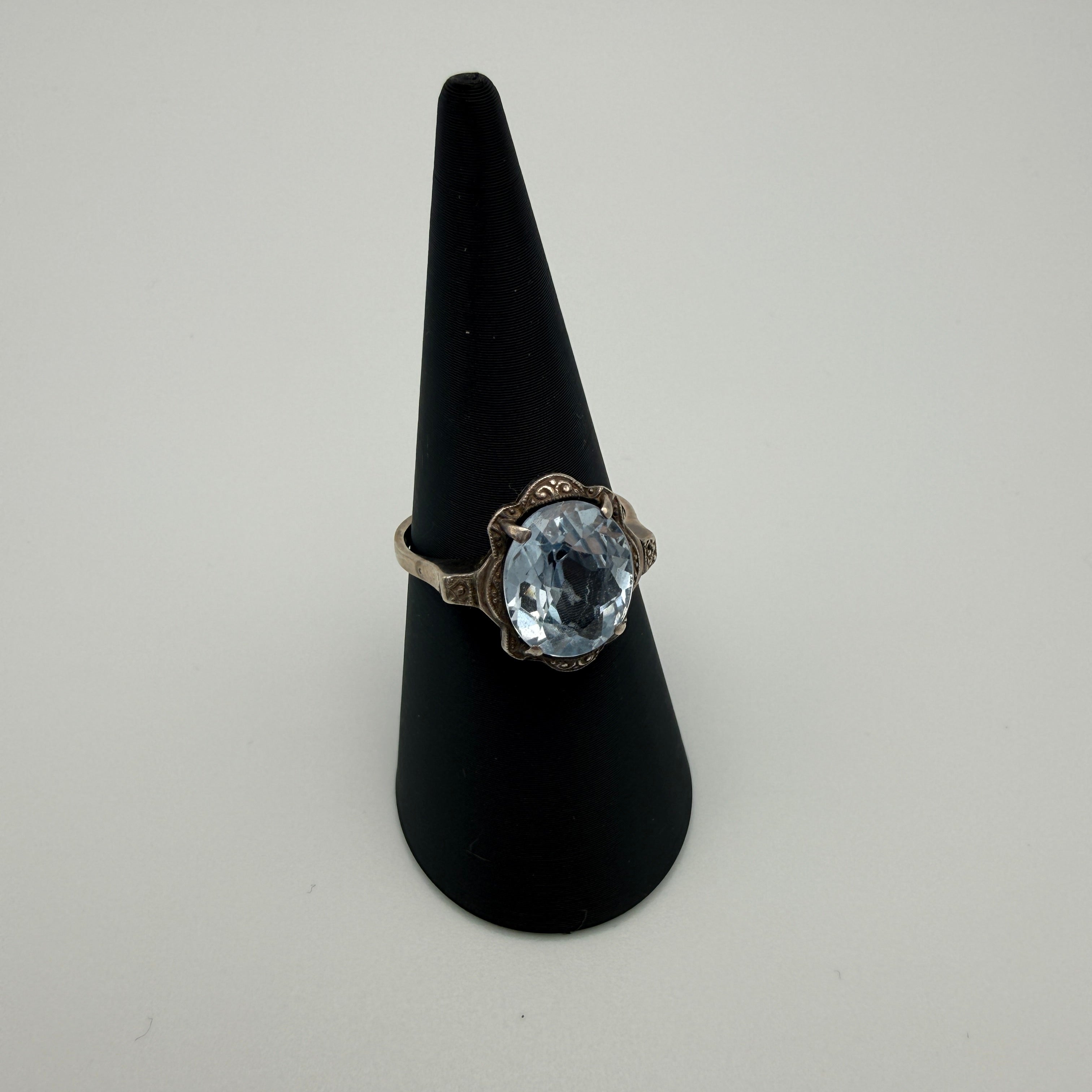 Antiker Art Deco Ring 935 Silber Aquamarin Hellblau Stein Gr 56 Vintage 1930 Showroom Ansbach