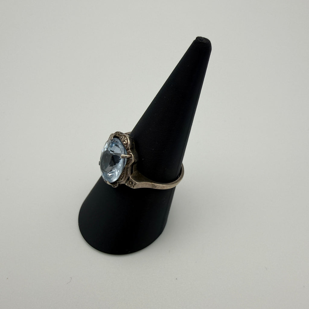Antiker Art Deco Ring 935 Silber Aquamarin Hellblau Stein Gr 56 Vintage 1930 Showroom Ansbach