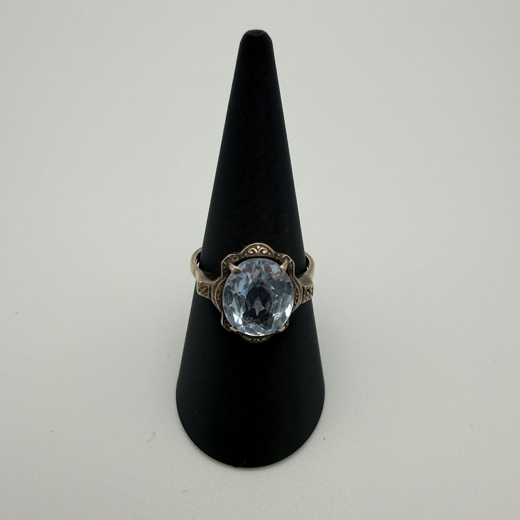 Antiker Art Deco Ring 935 Silber Aquamarin Hellblau Stein Gr 56 Vintage 1930 Showroom Ansbach