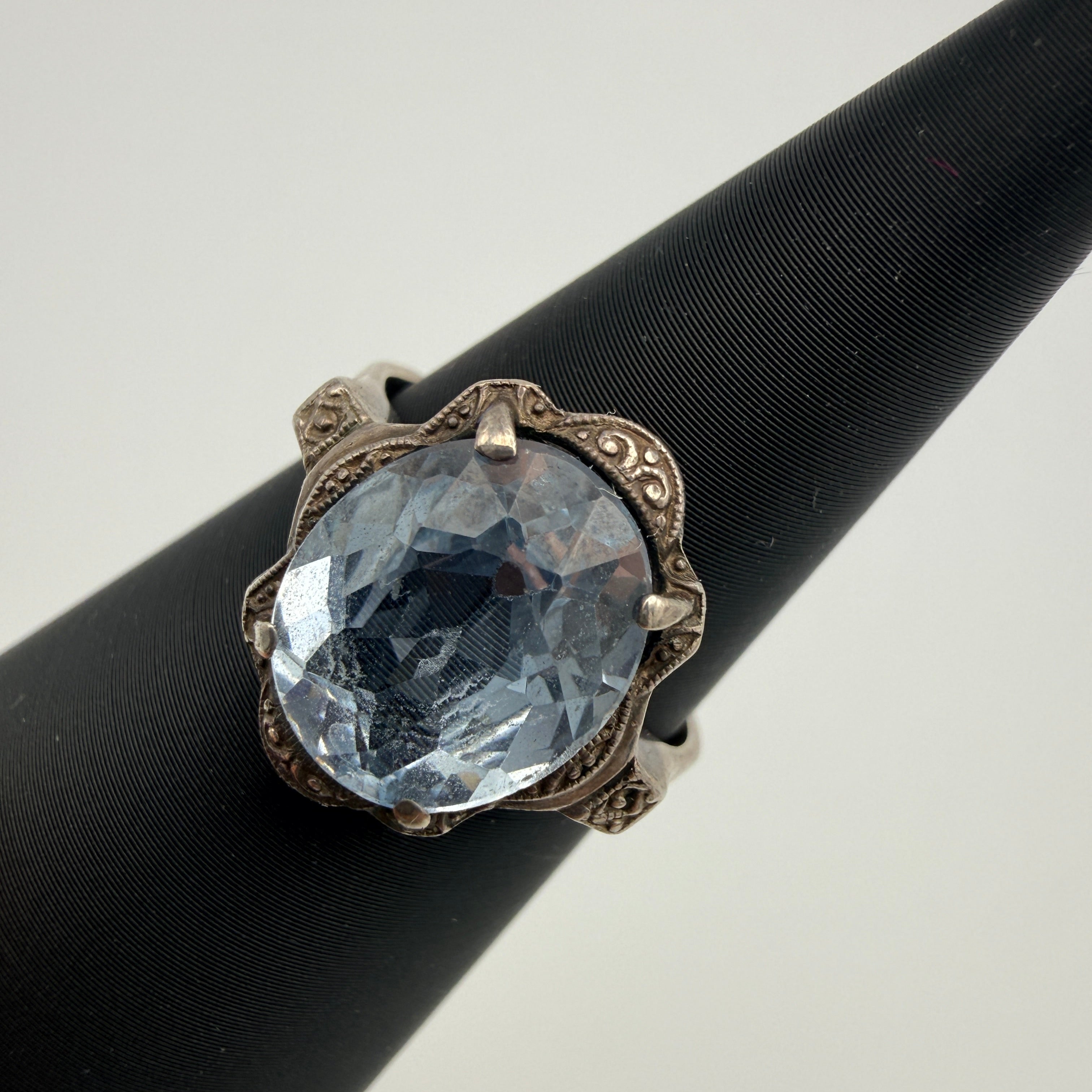 Antiker Art Deco Ring 935 Silber Aquamarin Hellblau Stein Gr 56 Vintage 1930 Showroom Ansbach