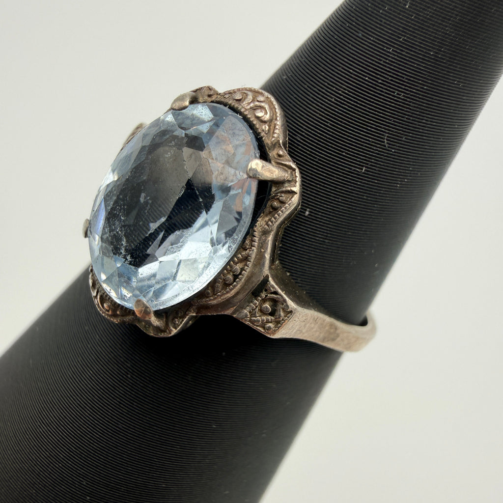 Antiker Art Deco Ring 935 Silber Aquamarin Hellblau Stein Gr 56 Vintage 1930 Showroom Ansbach