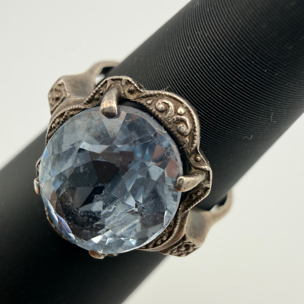 Antiker Art Deco Ring 935 Silber Aquamarin Hellblau Stein Gr 56 Vintage 1930 Showroom Ansbach