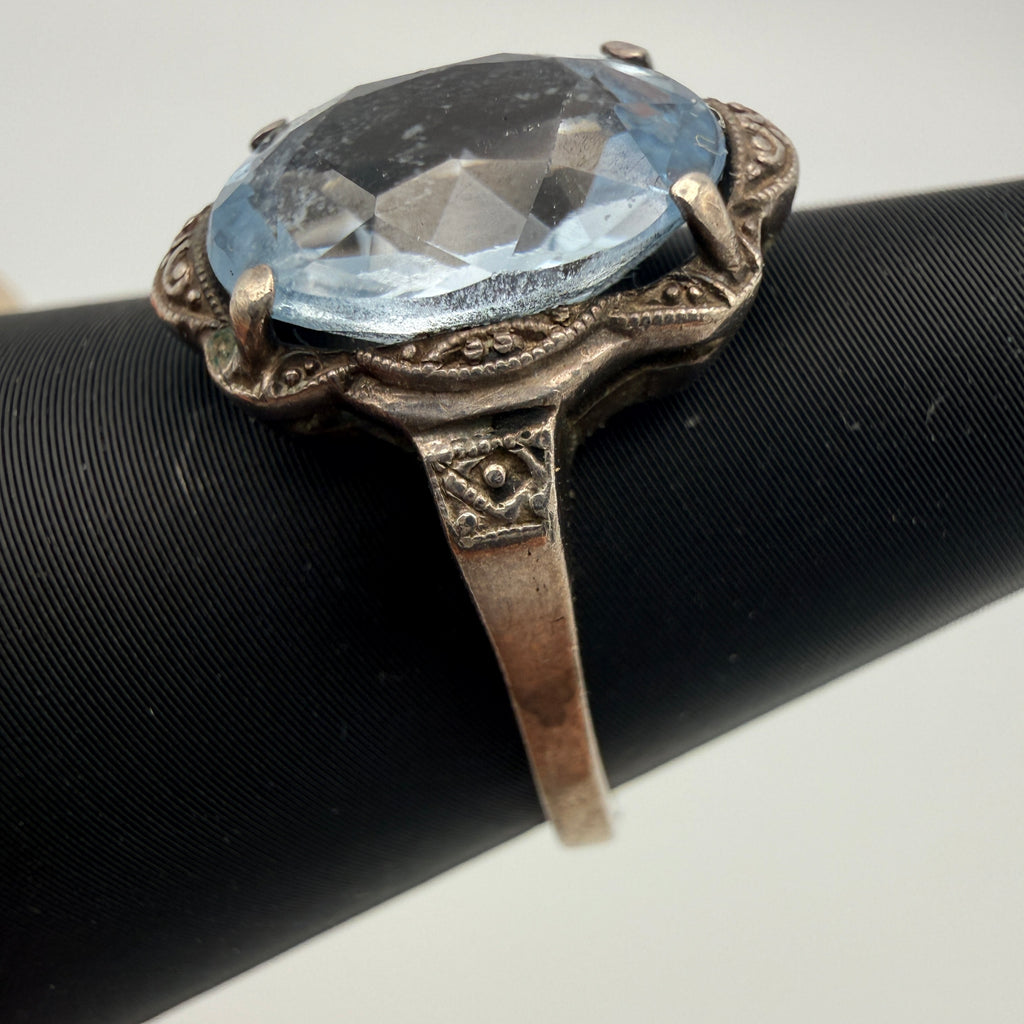 Antiker Art Deco Ring 935 Silber Aquamarin Hellblau Stein Gr 56 Vintage 1930 Showroom Ansbach