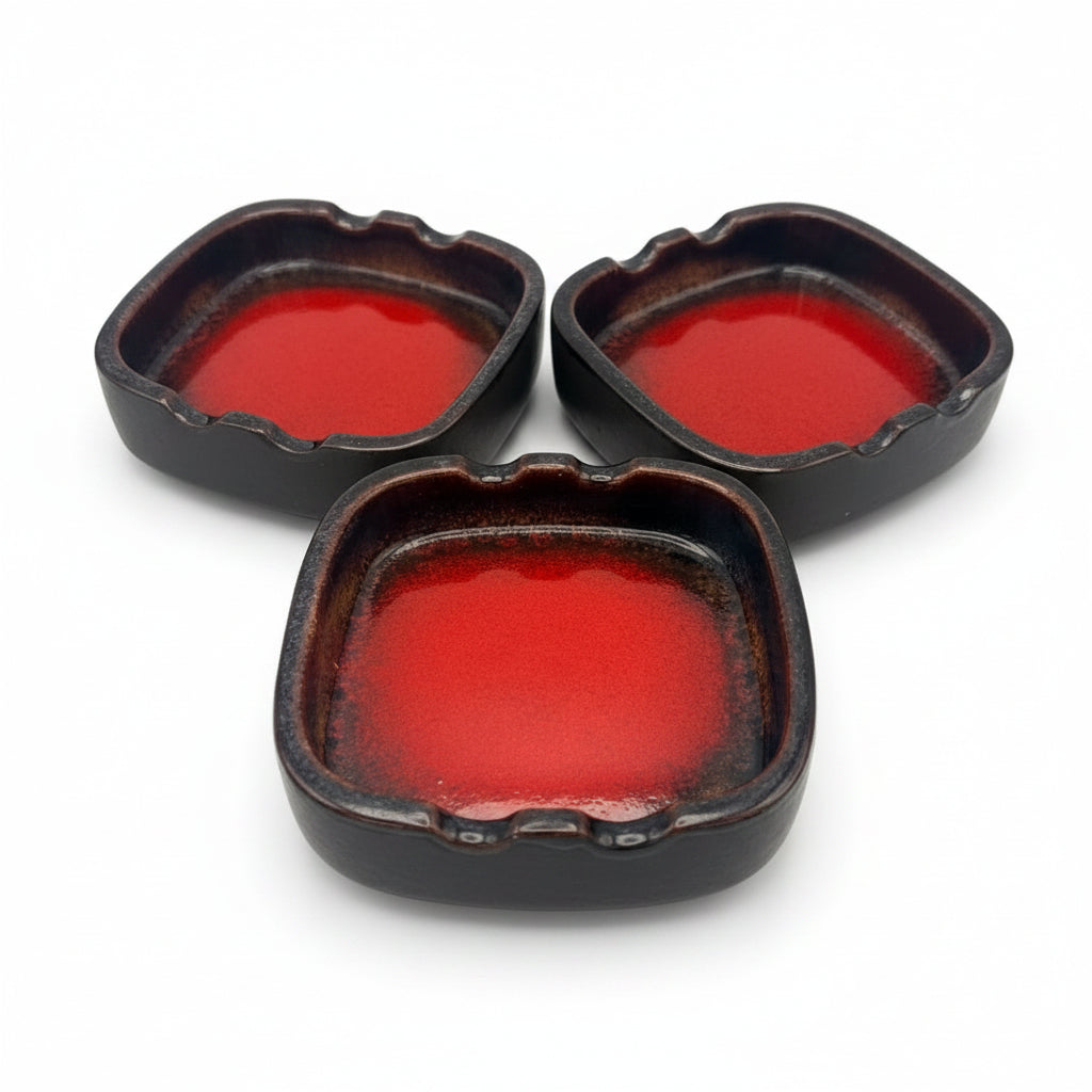 3er Set Aschenbecher Scheurich 139-16 Rot Schwarz W.Germany Vintage 1970 Scheurich