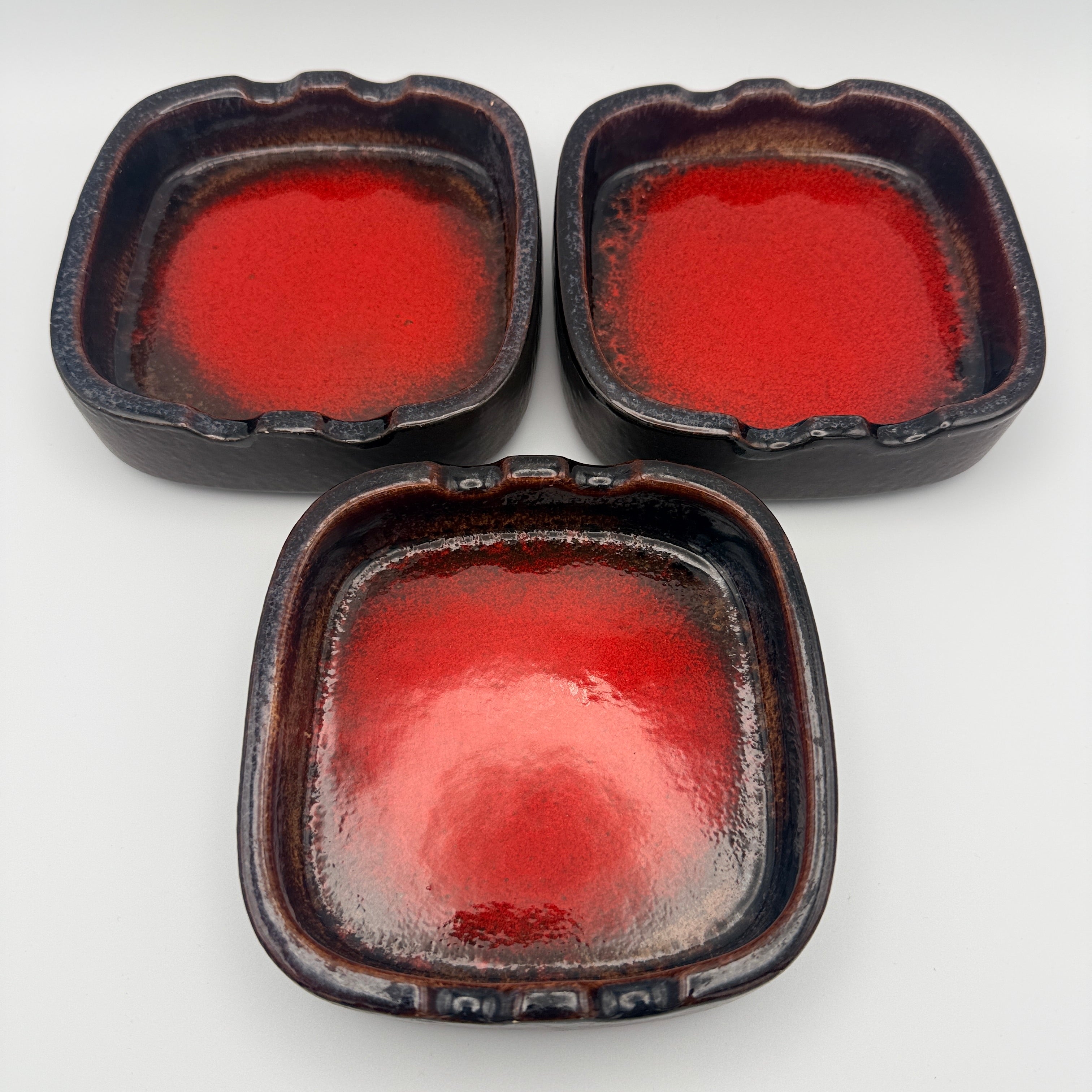 3er Set Aschenbecher Scheurich 139-16 Rot Schwarz W.Germany Vintage 1970 Scheurich