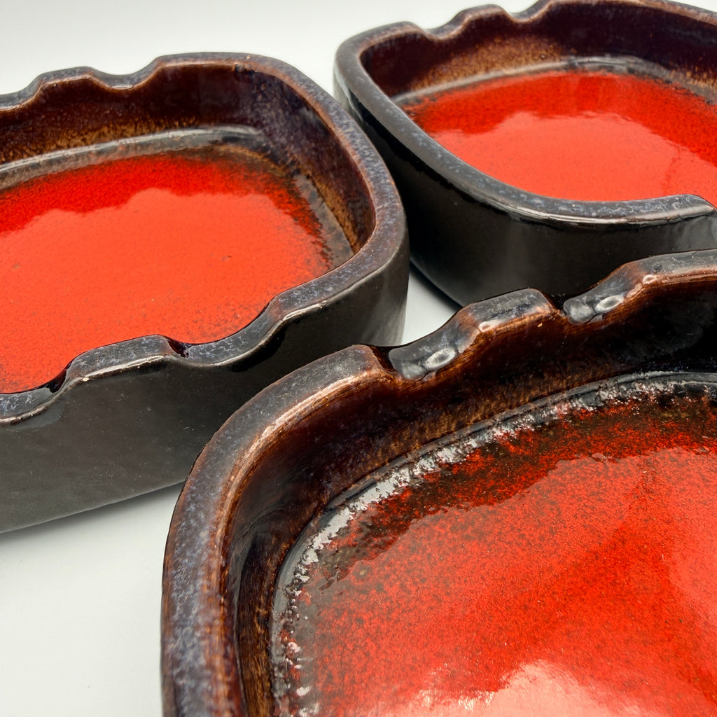 3er Set Aschenbecher Scheurich 139-16 Rot Schwarz W.Germany Vintage 1970 Scheurich