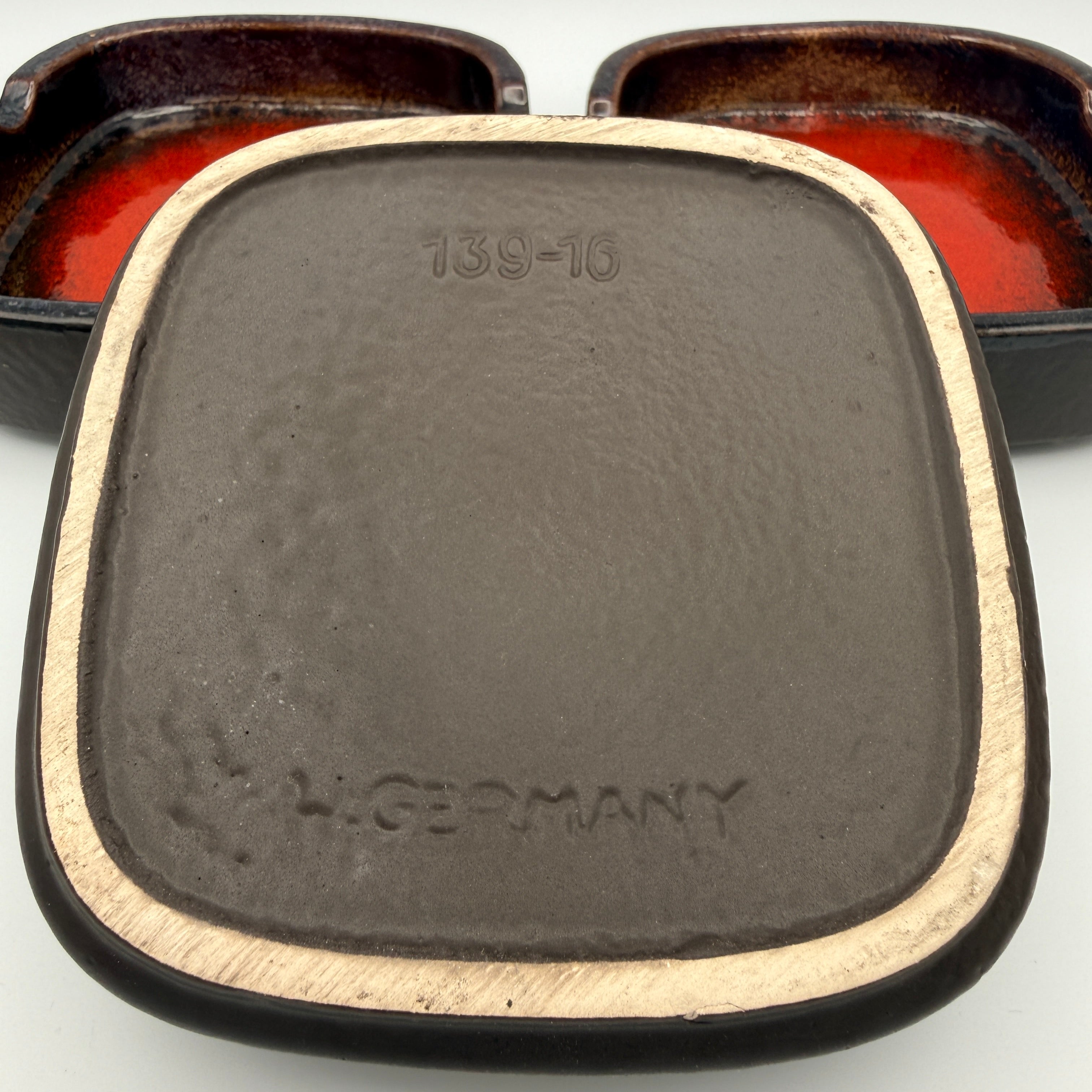 3er Set Aschenbecher Scheurich 139-16 Rot Schwarz W.Germany Vintage 1970 Scheurich