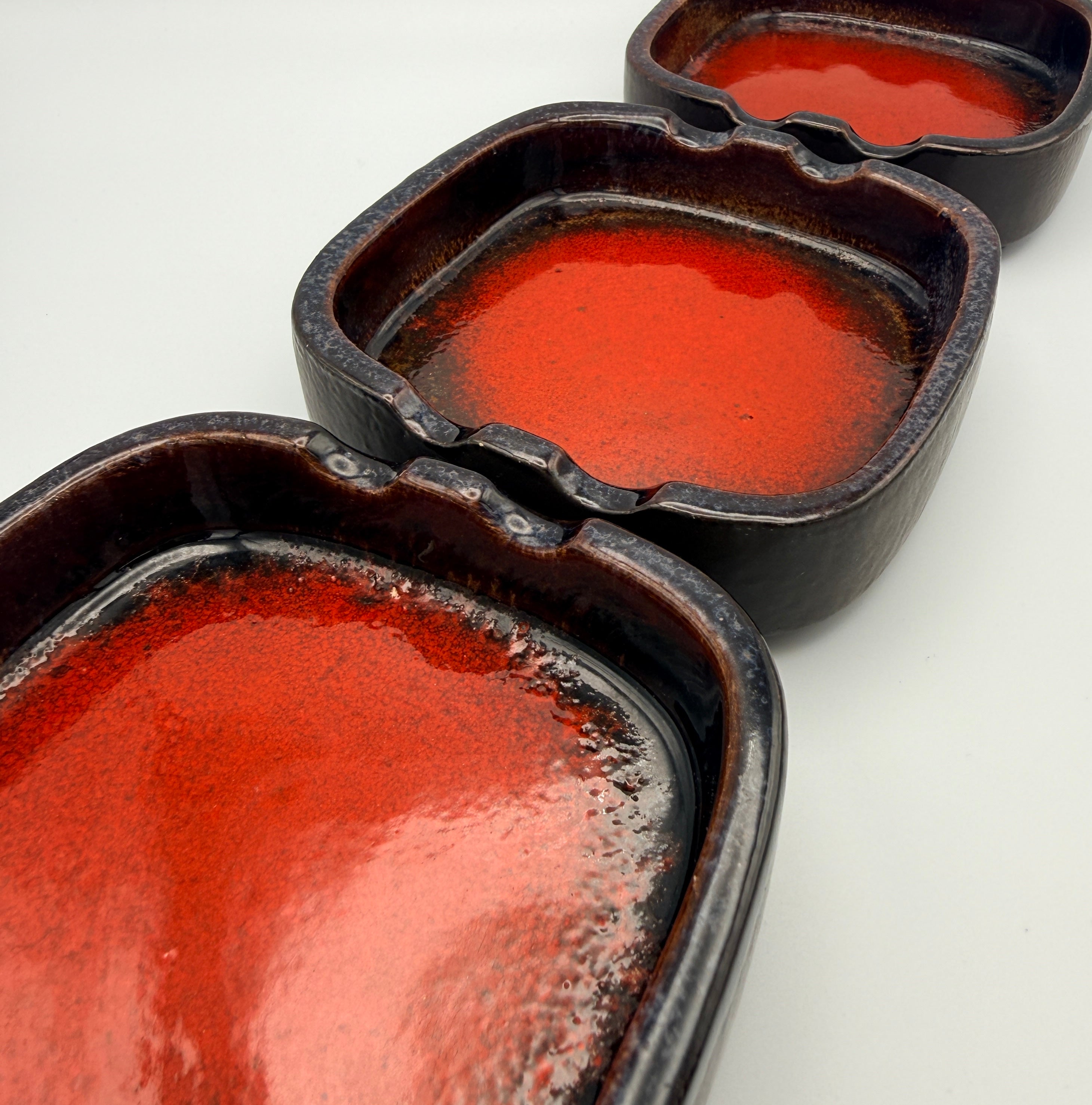 3er Set Aschenbecher Scheurich 139-16 Rot Schwarz W.Germany Vintage 1970 Scheurich
