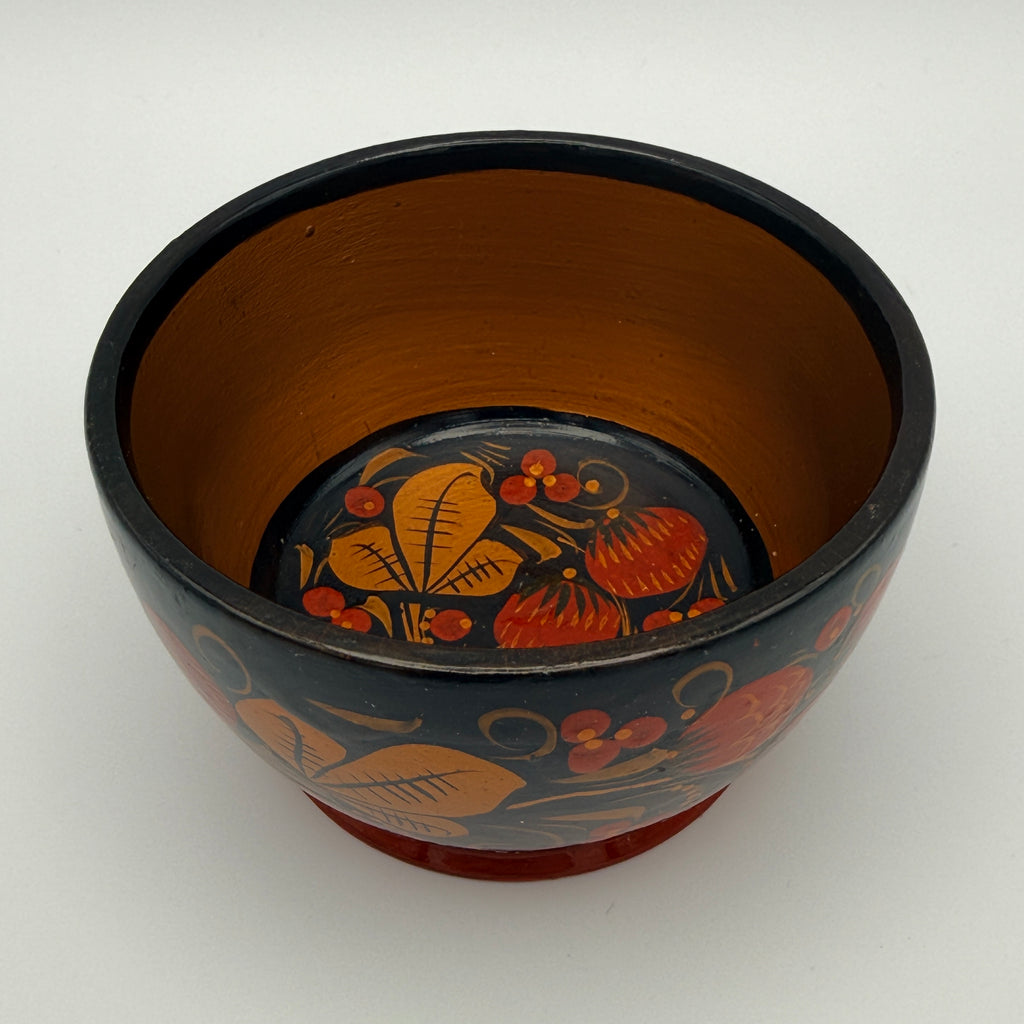 Russische Chochloma Holz Schale Beeren Gold Schwarz Khokhloma Vintage 1970 Showroom Ansbach