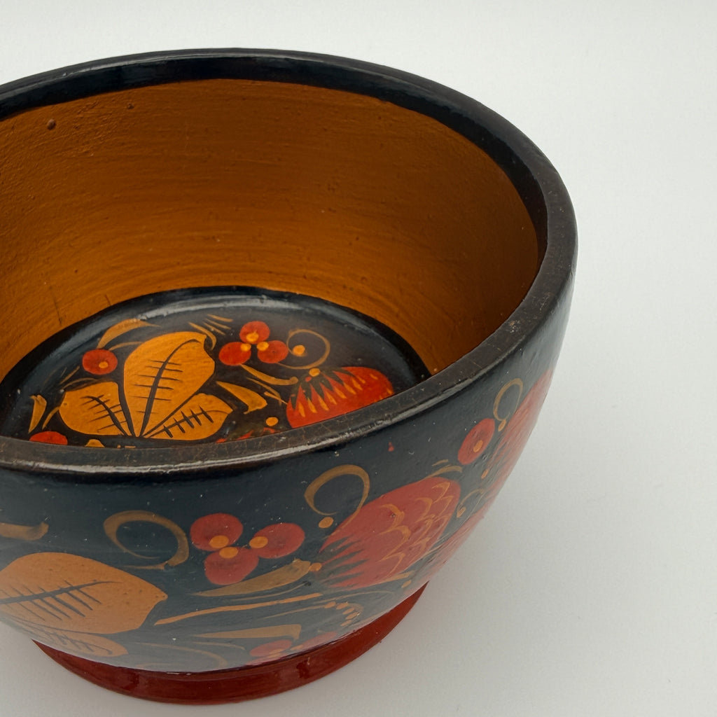 Russische Chochloma Holz Schale Beeren Gold Schwarz Khokhloma Vintage 1970 Showroom Ansbach