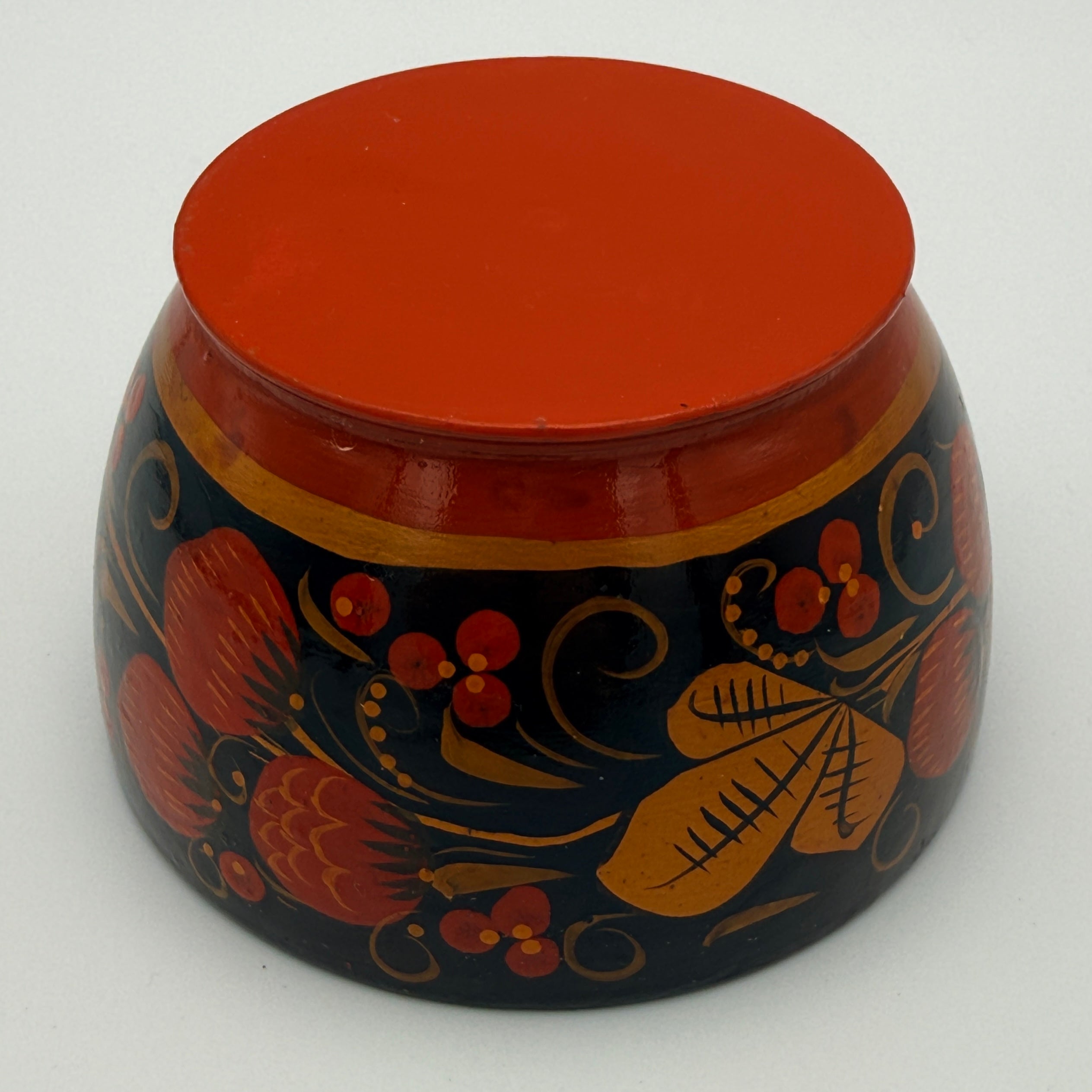 Russische Chochloma Holz Schale Beeren Gold Schwarz Khokhloma Vintage 1970 Showroom Ansbach