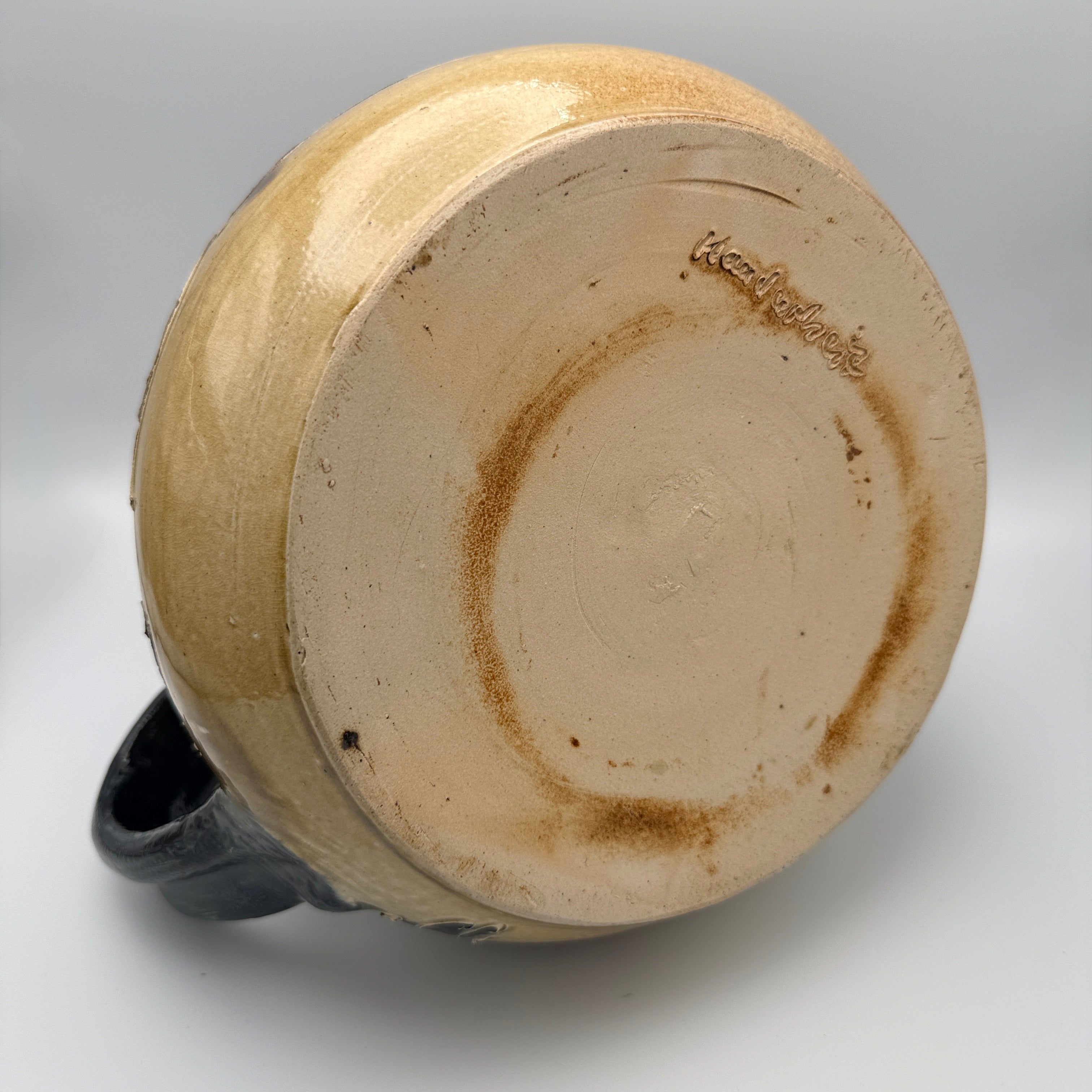 Grosser Keramik Krug Henkelkrug 24,5cm Relief Handarbeit Landhaus Vintage 1980 Showroom Ansbach