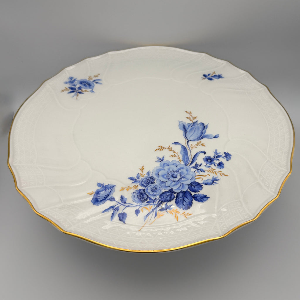 Hutschenreuther Chateau Bleu Tortenplatte mit Standfuss Dresden Gold 1980 Hutschenreuther