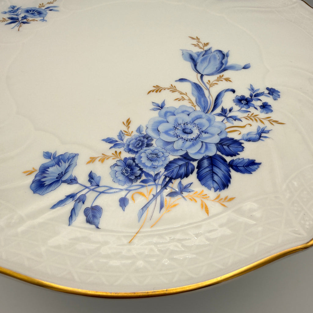 Hutschenreuther Chateau Bleu Tortenplatte mit Standfuss Dresden Gold 1980 Hutschenreuther