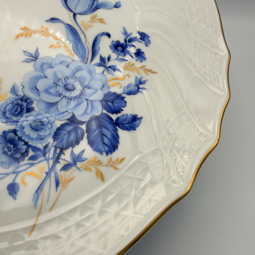 Hutschenreuther Chateau Bleu Tortenplatte mit Standfuss Dresden Gold 1980 Hutschenreuther