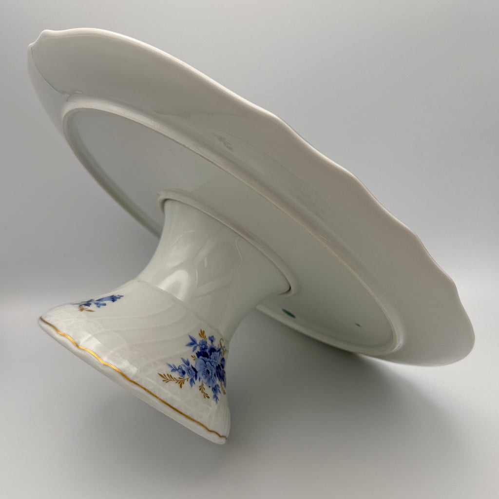 Hutschenreuther Chateau Bleu Tortenplatte mit Standfuss Dresden Gold 1980 Hutschenreuther