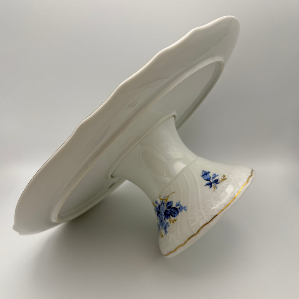 Hutschenreuther Chateau Bleu Tortenplatte mit Standfuss Dresden Gold 1980 Hutschenreuther